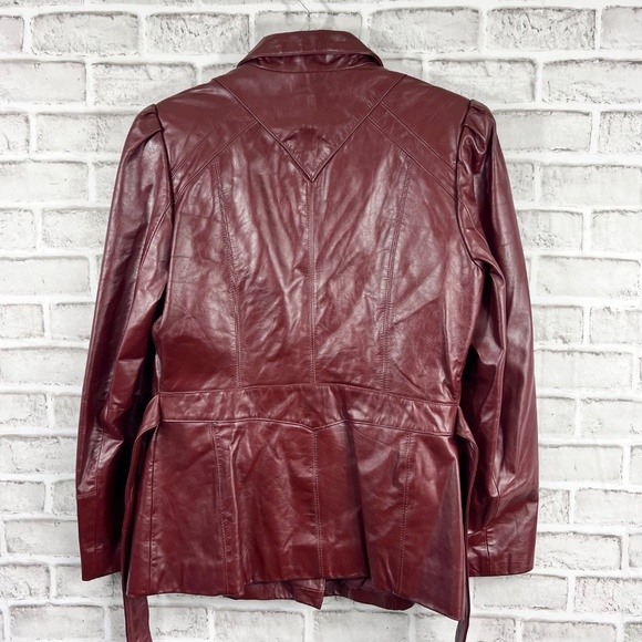 |•BERMAN'S•| Gorgeous Vintage Burgundy Zip Out Lining 1970s Leather Coat - Picture 6 of 16